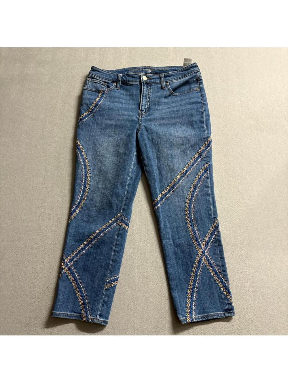 Chicos So Slimming Girlfriend Slim Leg Crop Jeans Embroidered Size 0.5 US 6 Blue